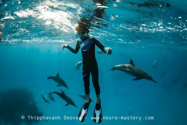 CHILD SWIMMING WITH DOLPHINS AT NEURO MASTERY